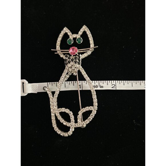 Vintage Sparkling Rhinestone Large Cat Bowtie Brooch Pin - Picture 6 of 6